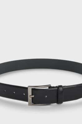 Pin-buckle business belt in grained Italian leather, Black