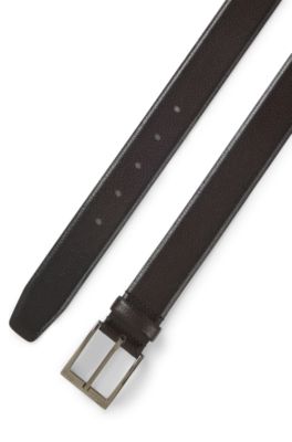 Grained Italian-leather belt with polished pin buckle, Dark Brown
