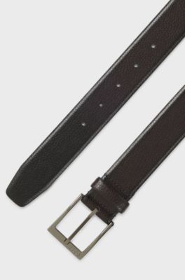 Grained Italian-leather belt with polished pin buckle, Dark Brown