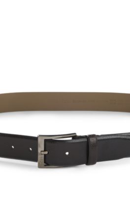 Grained Italian-leather belt with polished pin buckle, Dark Brown