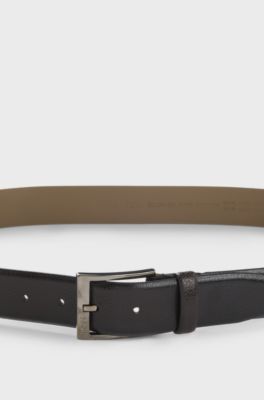 Grained Italian-leather belt with polished pin buckle, Dark Brown
