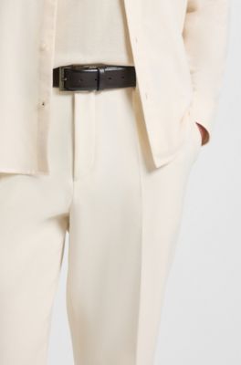 Pin-buckle business belt in grained Italian leather, Dark Brown