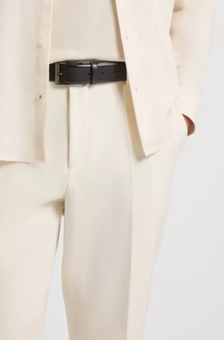 Grained Italian-leather belt with polished pin buckle