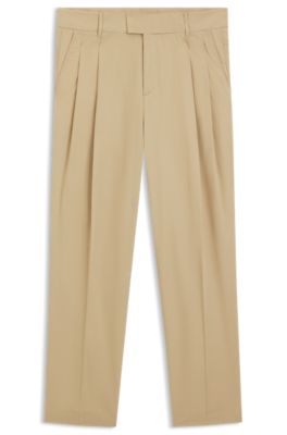 Straight-leg trousers in paper-touch cotton, Beige