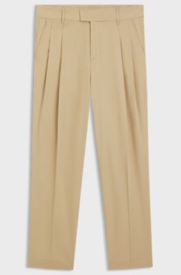 Straight-leg trousers in paper-touch cotton, Beige