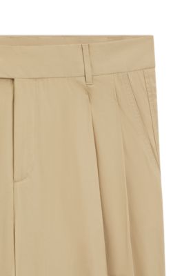 Straight-leg trousers in paper-touch cotton, Beige