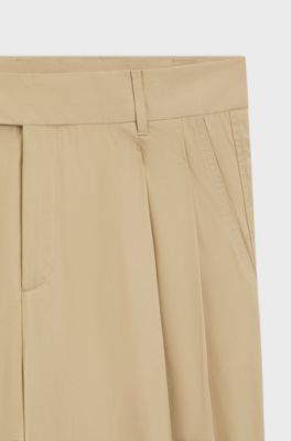 Straight-leg trousers in paper-touch cotton, Beige