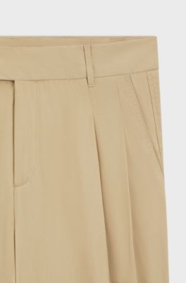 Straight-leg trousers in paper-touch cotton, Beige