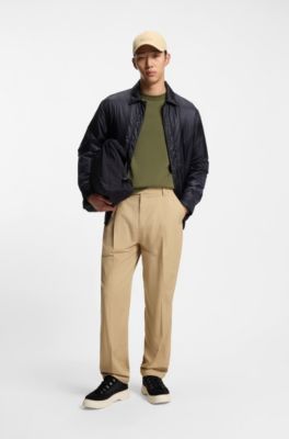 Straight-leg trousers in paper-touch cotton, Beige