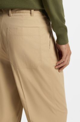 Straight-leg trousers in paper-touch cotton, Beige