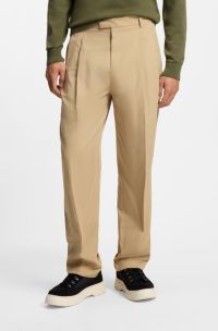 Straight-leg trousers in paper-touch cotton, Beige