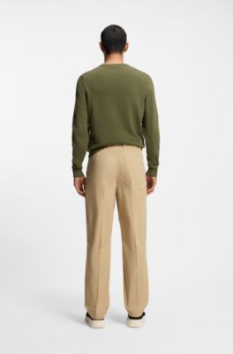 Straight-leg trousers in paper-touch cotton, Beige
