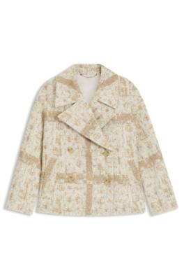 Double breasted coat with check jacquard