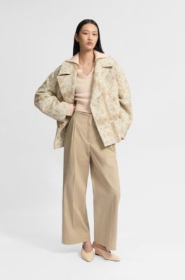 Zweireihiger Mantel aus kariertem Jacquard, Beige gemustert