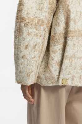 Zweireihiger Mantel aus kariertem Jacquard, Beige gemustert
