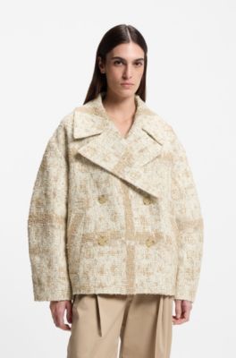 Dubbelkn&auml;ppt kappa med rutig jacquard, Beige m&ouml;nster