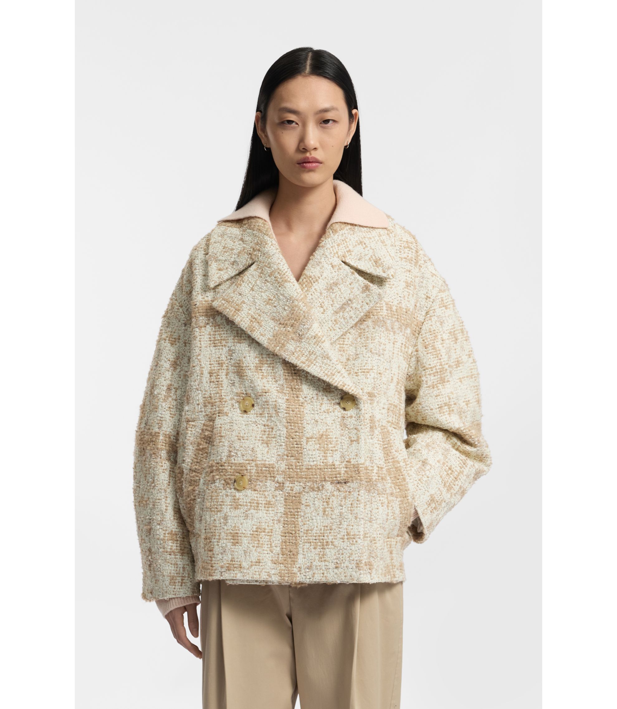 Zweireihiger Mantel aus kariertem Jacquard