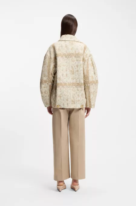 Double-breasted coat with check jacquard