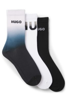 Dreier-Pack kurze Socken mit Logos, Schwarz / Wei&szlig; / Blau