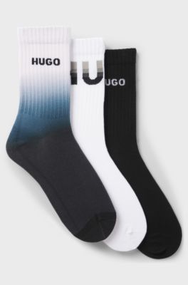 Dreierpack kurze Socken mit Logos, Black / White / Blue