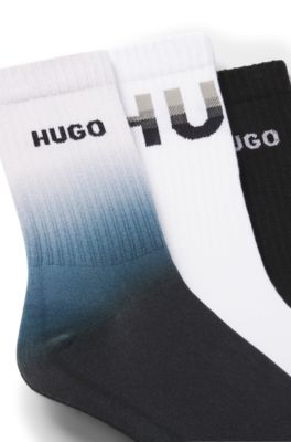 Three-pack of quarter-length socks with logos, Black / White / Blue