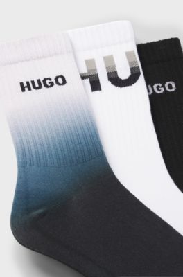 Three-pack of short socks with logos, Black / White / Blue