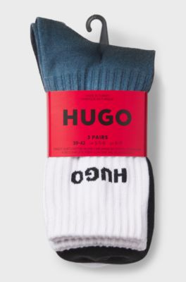 Three-pack of short socks with logos, Black / White / Blue
