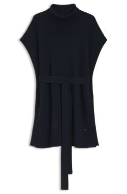 Knitted poncho in virgin wool with high neckline
