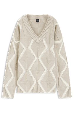 Relaxed-fit sweater in virgin wool with Aran knit