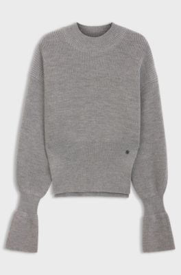 Virgin-wool sweater with removable Double B monogram pin, Grey