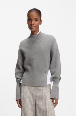 Virgin-wool sweater with removable Double B monogram pin, Grey