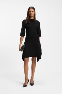Knitted dress with shaped hemline, Black