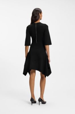 Knitted dress with shaped hemline, Black