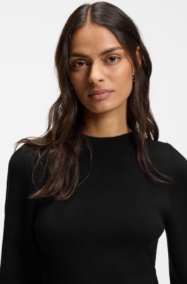 Strickkleid mit geformtem Saum, Schwarz