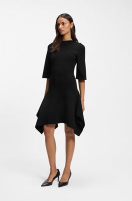 Knitted dress with shaped hemline, Black