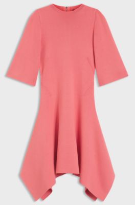 Knitted dress with shaped hemline, Light Red