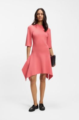 Knitted dress with shaped hemline, Light Red