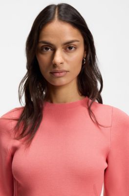 Knitted dress with shaped hemline, Light Red