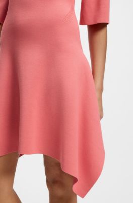Knitted dress with shaped hemline, Light Red