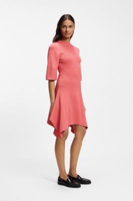 Knitted dress with shaped hemline, Light Red