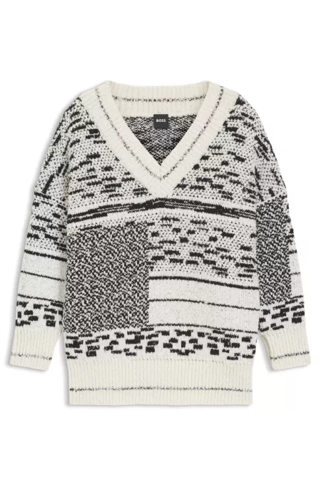 Cotton-blend sweater with jacquard pattern