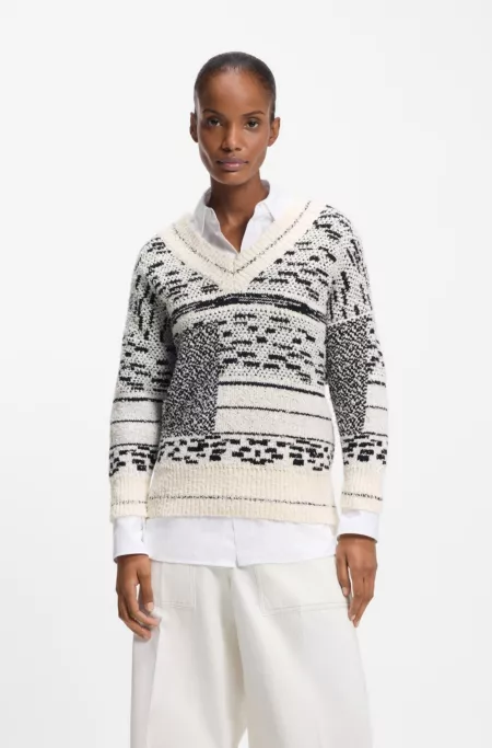 Cotton-blend sweater with jacquard pattern