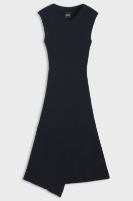 Slim-fit ribbed dress in boucl&eacute; yarn, Dark Blue