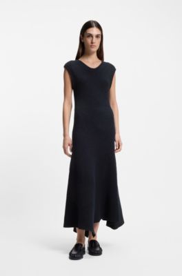 Slim-fit ribbed dress in boucl&eacute; yarn, Dark Blue