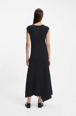Slim-fit ribbed dress in boucl&eacute; yarn, Dark Blue