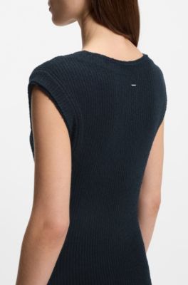 Slim-fit ribbed dress in boucl&eacute; yarn, Dark Blue