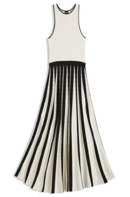 Knitted dress with two-tone pleated skirt, Patterned