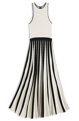 Knitted dress with two-tone pleated skirt