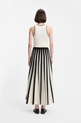 Knitted dress with two-tone pleated skirt, White / Black