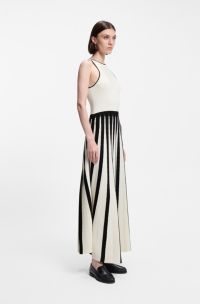 Knitted dress with two-tone pleated skirt, Patterned